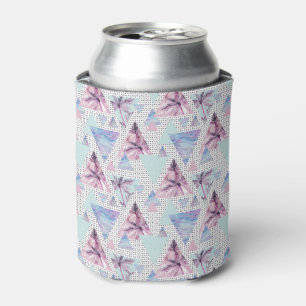Watercolor Pink & Blue Palm Tree Pattern Can Cooler