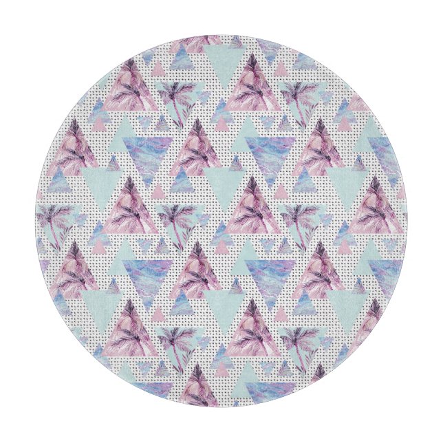 Watercolor Pink & Blue Palm Tree Pattern Cutting Board (Front)