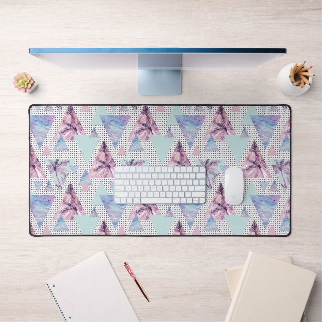 Watercolor Pink & Blue Palm Tree Pattern Desk Mat (Office 1)