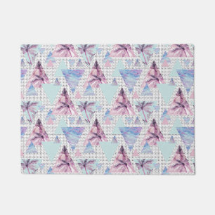 Watercolor Pink & Blue Palm Tree Pattern Doormat
