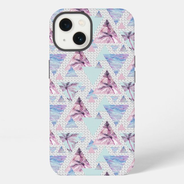 Watercolor Pink & Blue Palm Tree Pattern iPhone Case (Back)