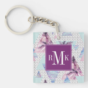Watercolor Pink & Blue Palm Tree Pattern Keychain