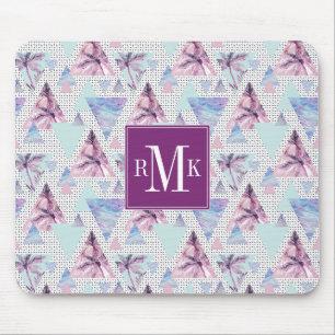 Watercolor Pink & Blue Palm Tree Pattern Mouse Pad