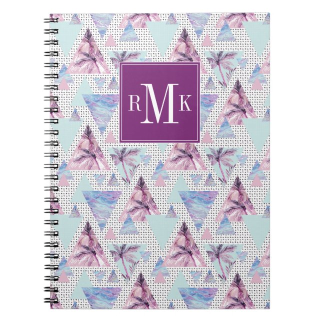 Watercolor Pink & Blue Palm Tree Pattern Notebook (Front)