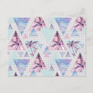 Watercolor Pink & Blue Palm Tree Pattern Postcard