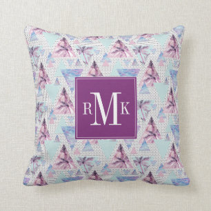 Watercolor Pink & Blue Palm Tree Pattern Throw Pillow