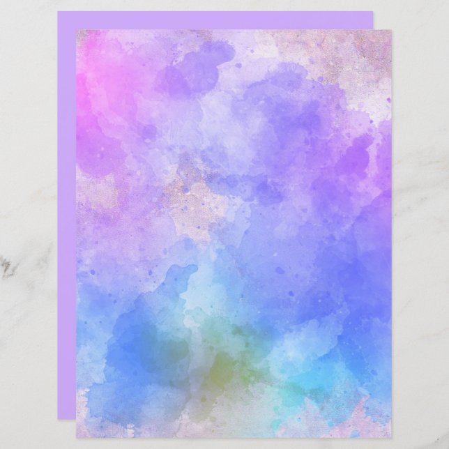 Watercolor Pink Blue Purple Scrapbook 8.5X11 (Front/Back)