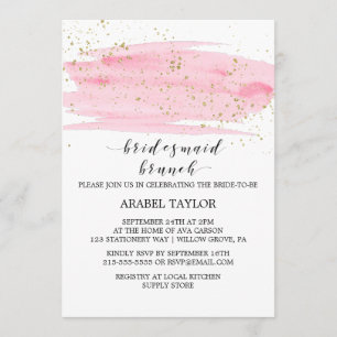 Watercolor Pink Blush and Gold Bridesmaid Brunch Invitation