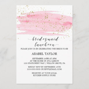 Watercolor Pink Blush and Gold Bridesmaid Luncheon Invitation