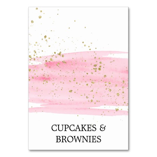Watercolor Pink Blush and Gold Food Tent Cards