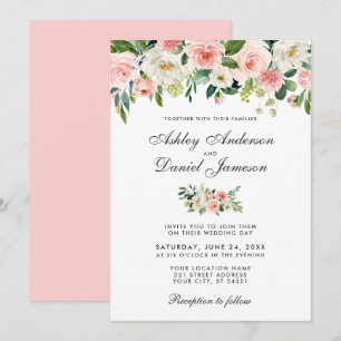 Watercolor Pink Blush and White Floral Wedding P Invitation