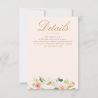 watercolor pink blush blooms wedding details card