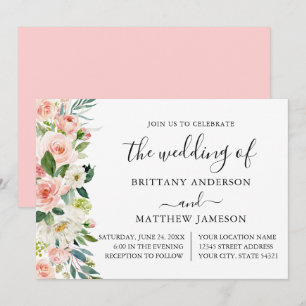 Watercolor Pink Blush Floral Calligraphy Wedding  Invitation