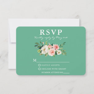 Watercolor Pink Blush Floral Elegant Neo Mint RSVP Card