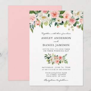Watercolor Pink Blush Floral Elegant Wedding Invitation