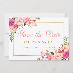 Watercolor Pink Blush Floral Gold Save The Date