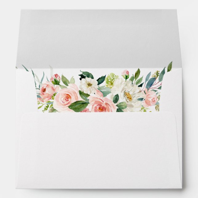 Watercolor Pink Blush Floral Greenery White Envelope (Back (Bottom))