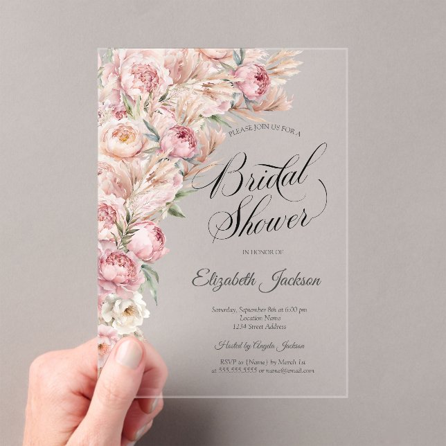Watercolor Pink Blush Flowers Bridal Shower Acrylic Invitations (Insitu (Handheld))
