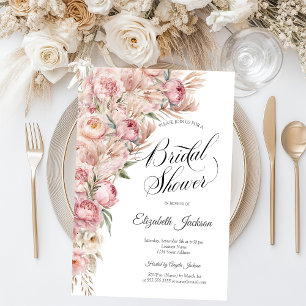 Watercolor Pink Blush Flowers Bridal Shower Invitation
