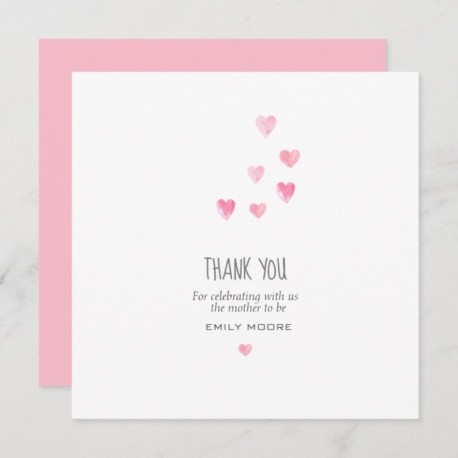 Watercolor pink blush hearts simple thank you (Front/Back)