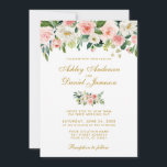 Watercolor Pink Blush White Floral Gold Wedding Invitation<br><div class="desc">Watercolor Pink Blush and White Floral Gold Wedding Invitation Card</div>