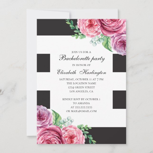 Watercolor pink boho floral bachelorette party invitation (Front)