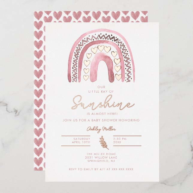Watercolor Pink Boho Rainbow Baby Shower Rose Gold (Front/Back)