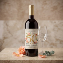 Watercolor Pink Bouquet Gold 50th Anniversary