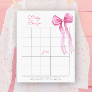 Watercolor pink bow Baby Bingo game