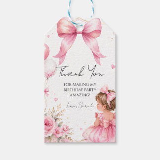 Watercolor Pink Bow Baby Girl Birthday  Gift Tags
