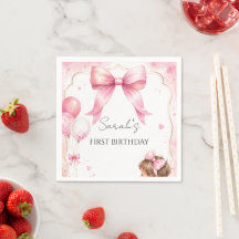Watercolor Pink Bow Baby Girl Birthday 