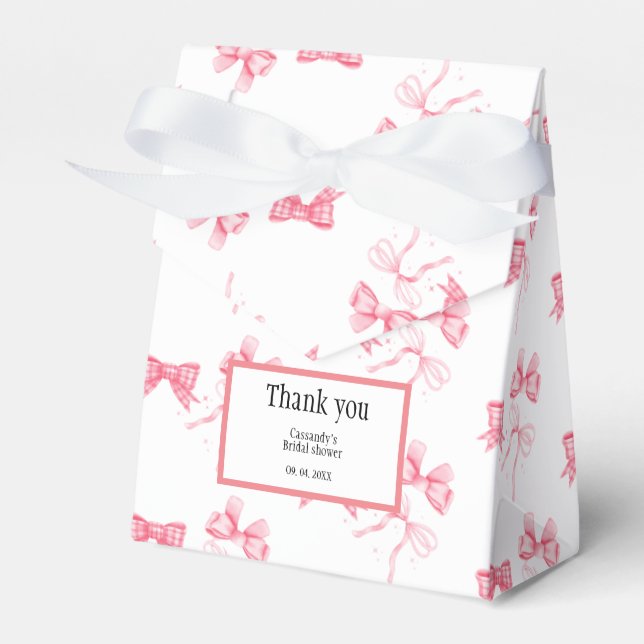 Watercolor Pink Bow Bachelorette Party Favor Box (Front Side)