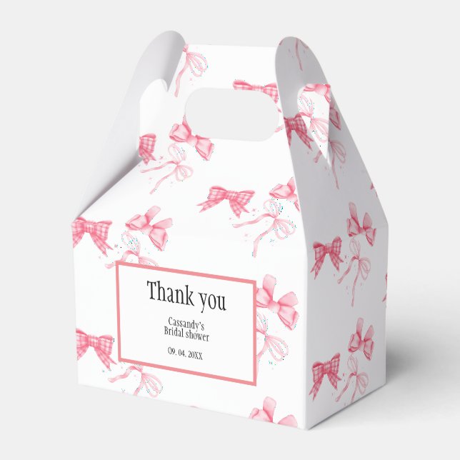 Watercolor Pink Bow Bachelorette Party Favor Box (Front Side)