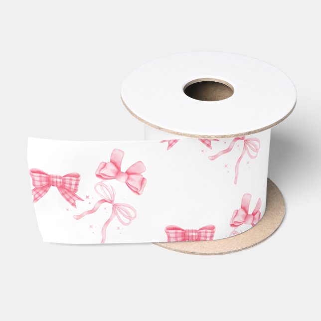 Watercolor Pink Bow Bachelorette Party Satin Ribbon (Spool)
