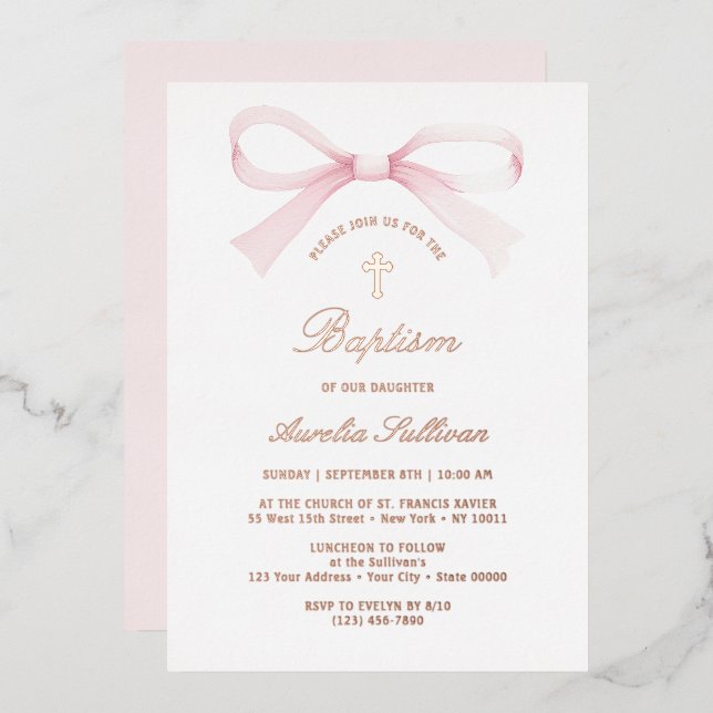 Watercolor Pink Bow Baptism (Front/Back)