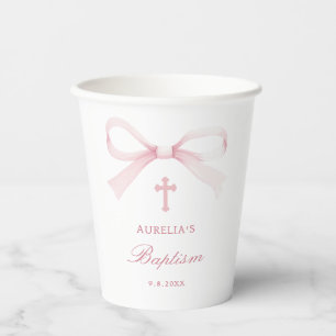 Watercolor Pink Bow Baptism Paper Cups