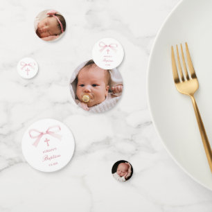 Watercolor Pink Bow Baptism Table Confetti