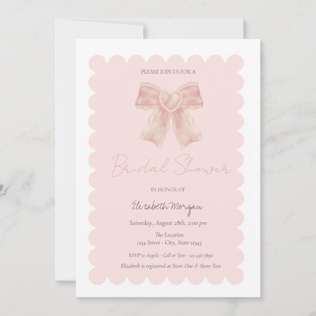 Watercolor Pink Bow Bridal Shower Invitation (Front)