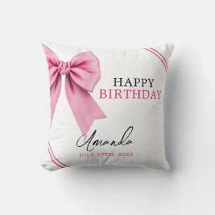 Watercolor Pink Bow Chic Sweet 16 Birthday Throw Pillow