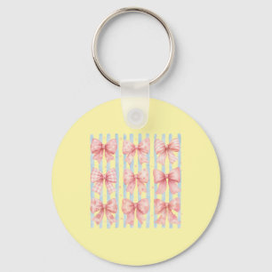 Watercolor Pink Bow Collection Blue Stripe Coquett Keychain