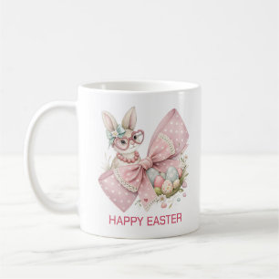 watercolor pink bow colourful easter eggs coffee mug