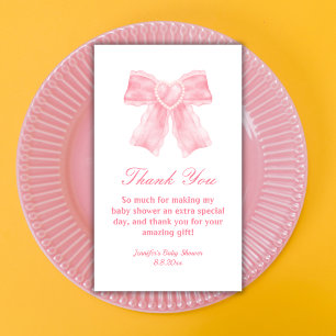 watercolor pink bow girl baby shower thank you card