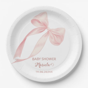 Watercolor Pink Bow Girl baby showerPaper Plate