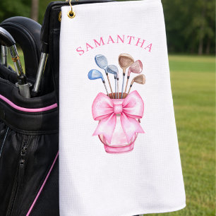 Watercolor Pink Bow Golf Clubs Personalized Towel