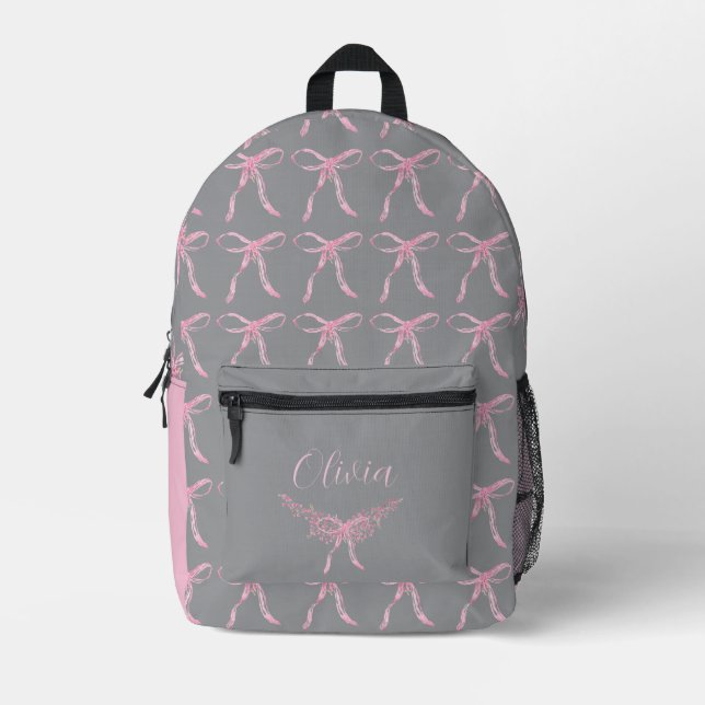 Watercolor Pink Bow Pattern Printed Backpack (Front)