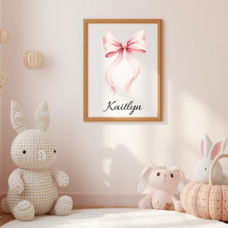 Watercolor Pink Bow Personalized Nursery Poster