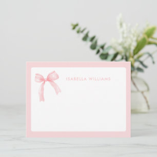 Watercolor Pink Bow Preppy Note Card