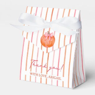 Watercolor Pink Bow Pumpkin Stripes Baby Shower Favor Box