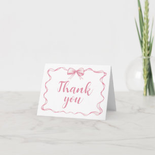 Watercolor Pink Bow Ribbon Frame Thank You Card
