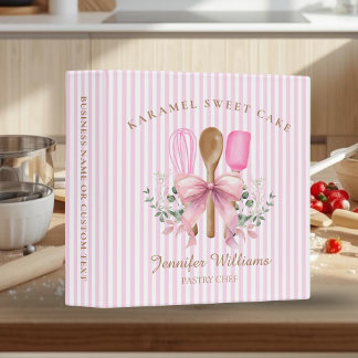 Watercolor Pink Bow Utensils Cooking Bakery Binder